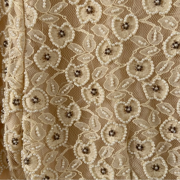 Vintage 60s sténay cream beaded shift dress short sleeve dress Pearl formal glam - Picture 4 of 7